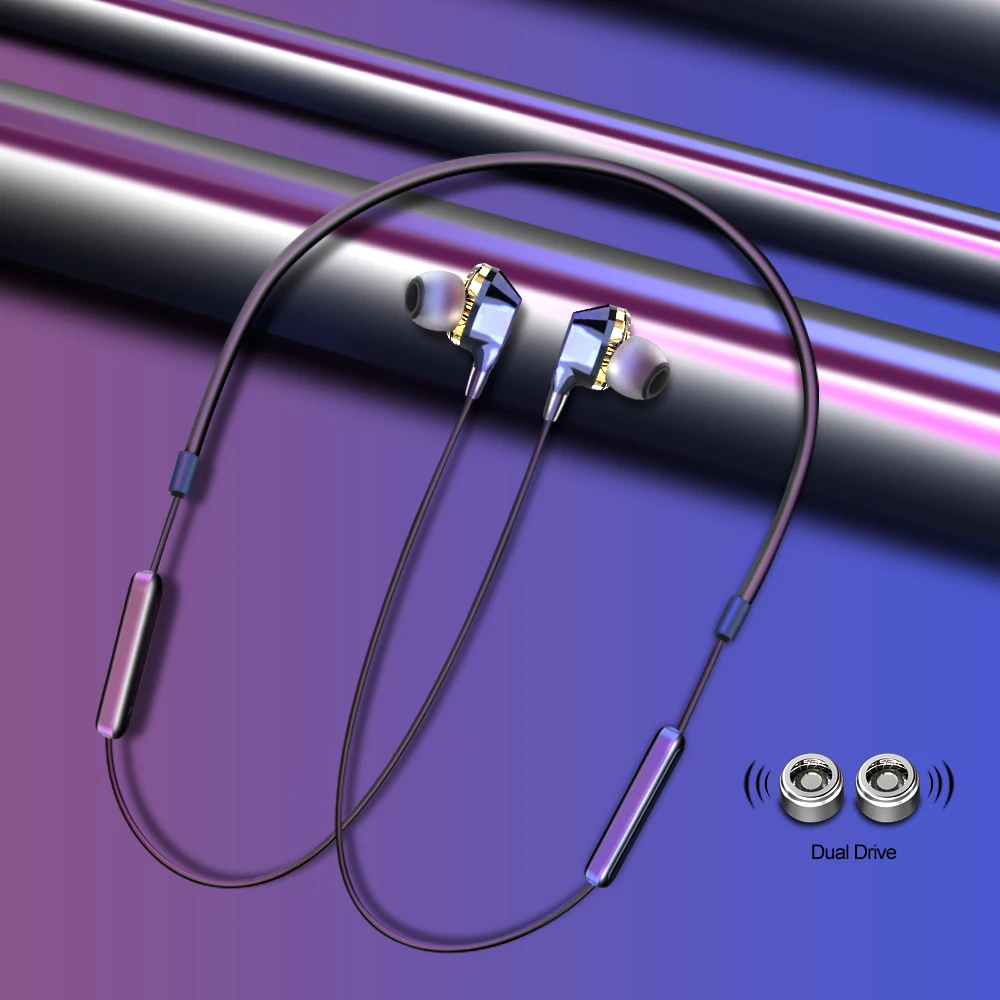 

Newest ALWUP G02 Bluetooth Earphone Wireless Headphones Dual Drivers Stereo Magnetic Neckband Sport Noise Reduction Earphone for Phone with mic