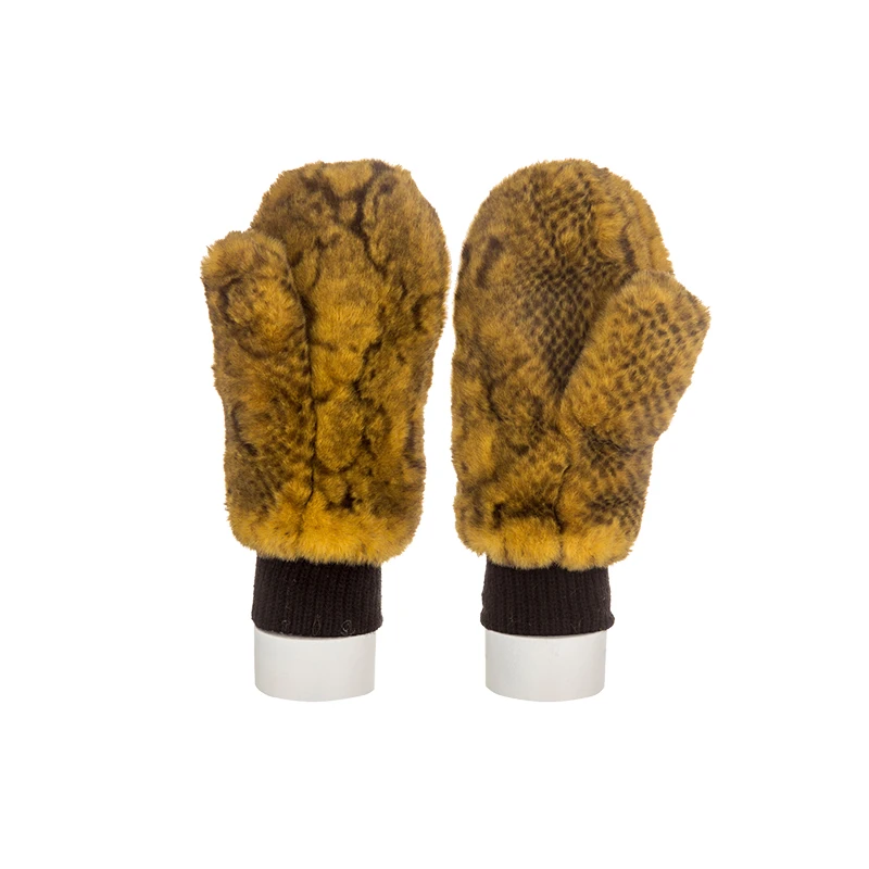 YELLOW Осень-зима, короткие перчатки с узорами, из искусственного меха, AMM-GL2621 - Цвет: YELLOW