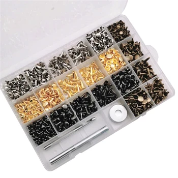 

Leather Rivets Double Cap Rivet Metal Studs 3 Sizes 4 Colors with 3 Fixing Tool Kit for Leather Craft Repairs Decoration