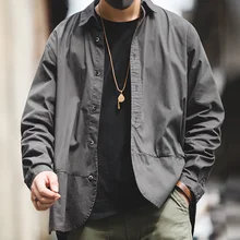 Maden Мужская Ретро хлопковая ветрозащитная рубашка с несколькими карманами, Повседневная Свободная однотонная мужская куртка