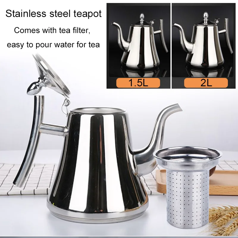 

Heat Resistant Teapot Stainless Steel Fruit Juice Coffee Home Kitchen Tea Pot Economic Drinks Strainer Water Restaurant Kettle