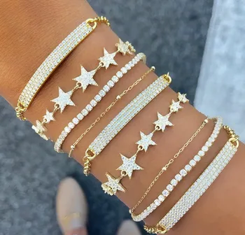 

2019 Christmas gift new jewelry sparking bling cz star starburst charm hand link chain bracelet fashion women girls kids