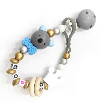 

Baby Pacifier Clips Holder Wooden Beads Chain Cute Animal Koala Charms Baby Shower Gifts Infant Anti-Lost Dummy Clips