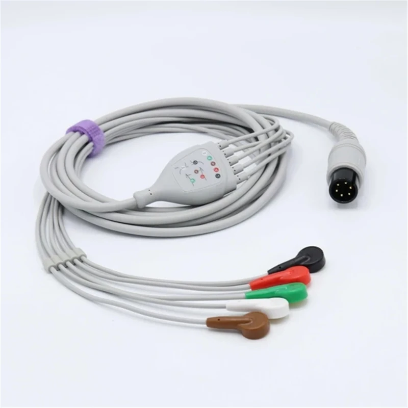 Generisches AAMI 6 Pins Kompatibel EKG Kabel 5 Blei Drähte Snap für Zoll, Criticare, Nellcor, Mindray, edan, etc