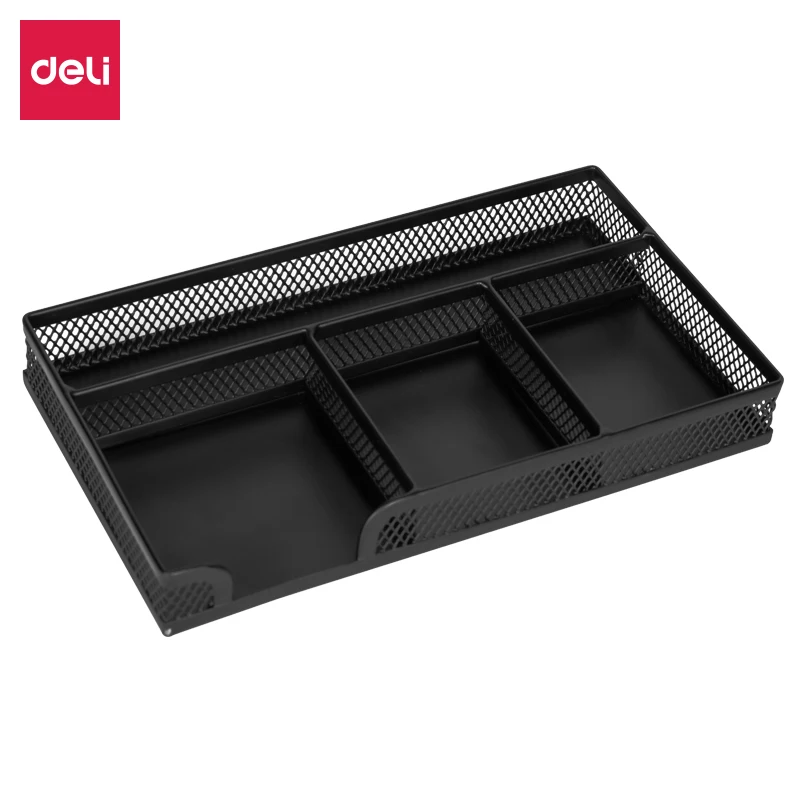 

Deli Multi-function Metal Material Office Storage Tray Desk Organizer Accessories Porta Caneta Pen Holder Pencil Stand Black