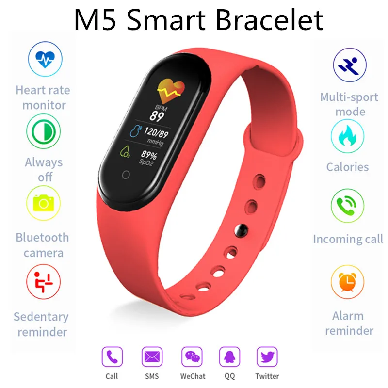 

Smart Watch mi band 5 M5 Bluetooth Answer Dail Call Health Monitoring Heart Rate Blood Pressure ip68 Sport Mode Passometer