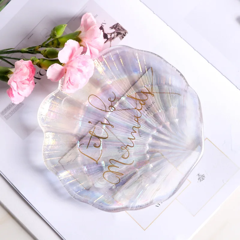

Nordic Shell Type Glass Storage Tray Minimalist Sundries Jewelry Storage Plate Home Organizer Decor