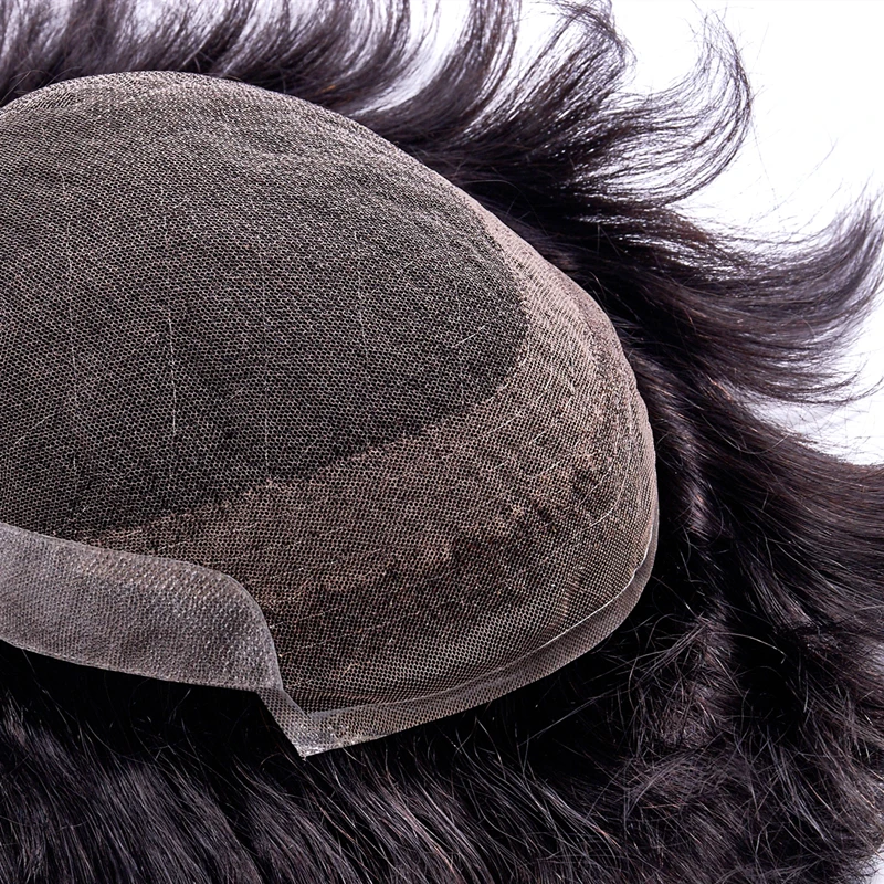 Мужской парик французский кружевной с ПУ Remy индийские волосы замена системы человеческие французские кружева супер парики ручной работы