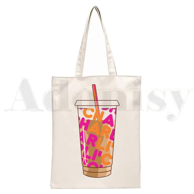 Ice Coffee Splatter Charli Damelio Harajuku Anime Handbags Shoulder Bags Casual Shopping Girls Handbag Women Elegant Canvas Bag B