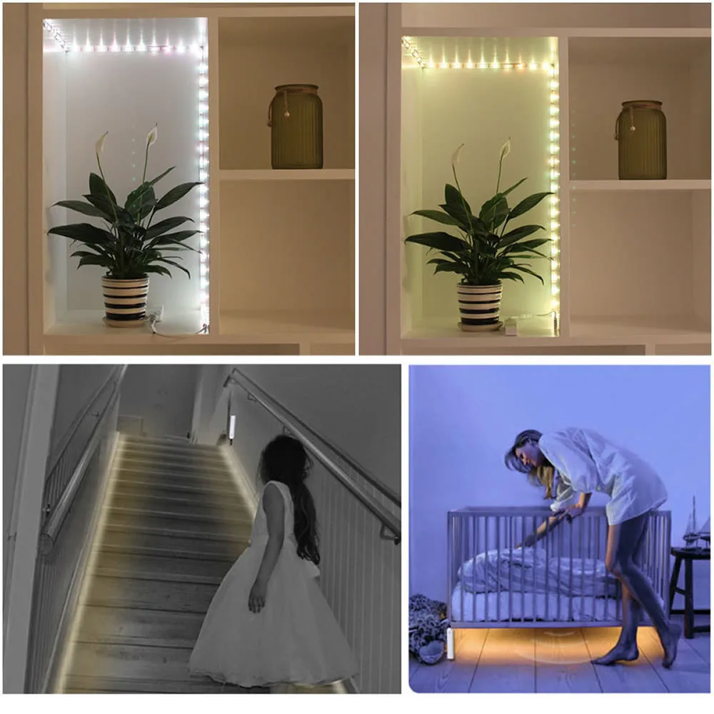

1m 2m 3m Wireless PIR Motion Sensor Night Light Under Bed lamp For Home Closet Wardrobe Cabinet Stairs Security Lamp Battery Pow