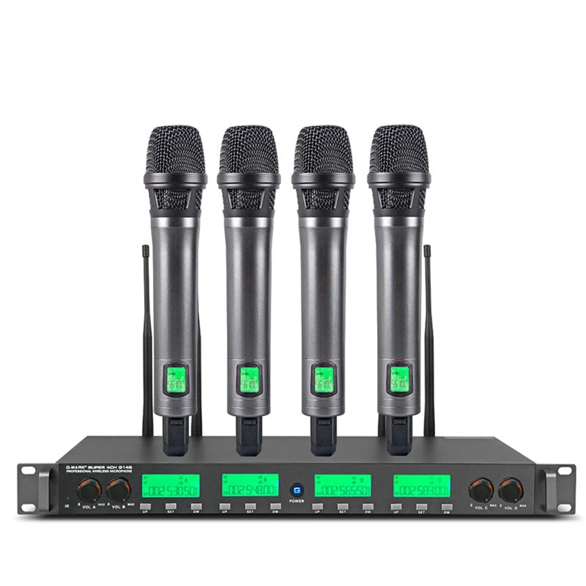 1set 4 Channel Metal Wireless Microphones 200m Transport Professional