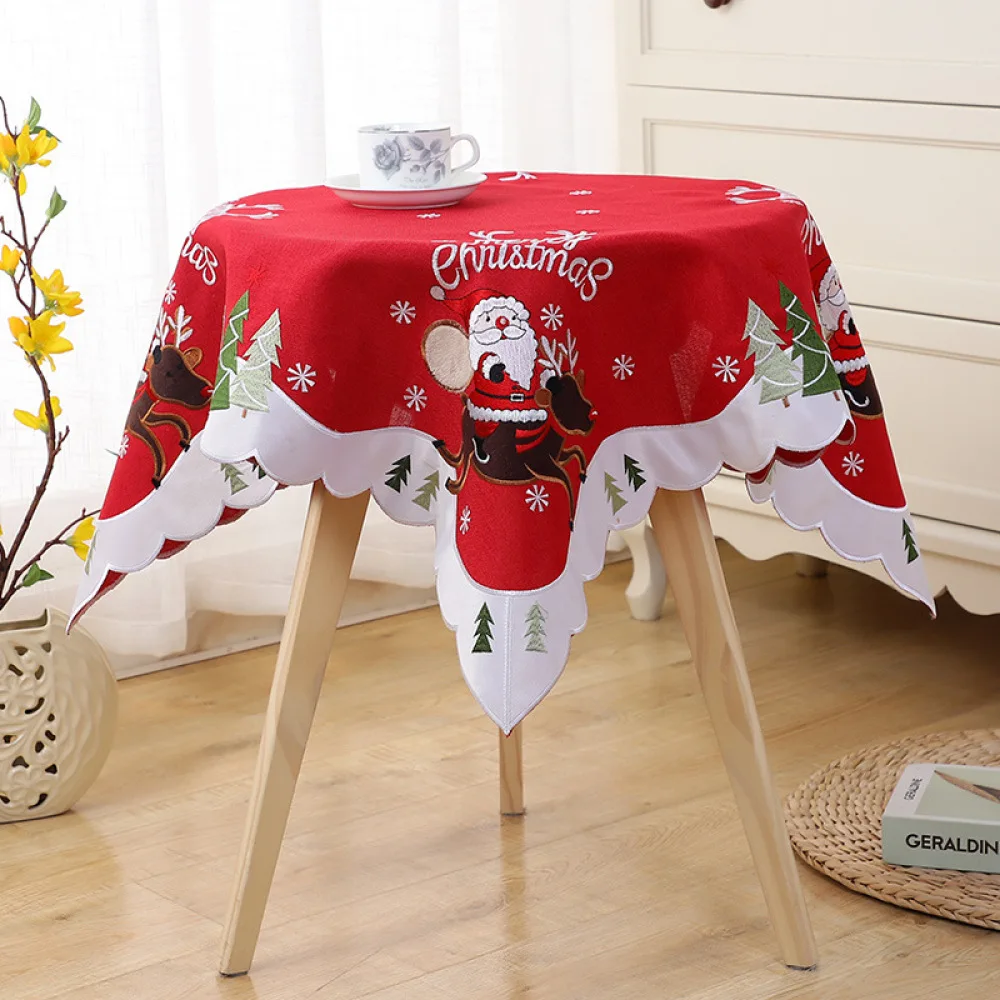 

2021 Christmas Tablecloth Embroidered Round Tablecloth For Table Kitchen Dining Table Cover Decoration Home Small Table Cloth