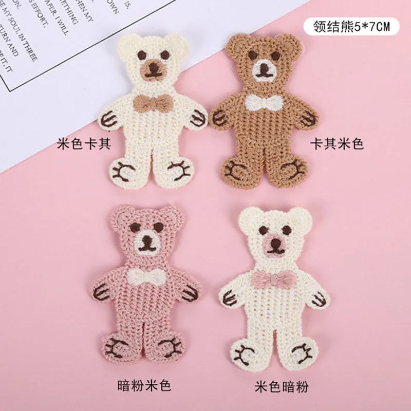 4Pcs Cute Wool Knitting Love Bear Embroidery Animal Patches Bag Jacket Jeans Cartoon Iron On Patches For Clothes Headdress Stick self adhesive patches tactical insignia patch