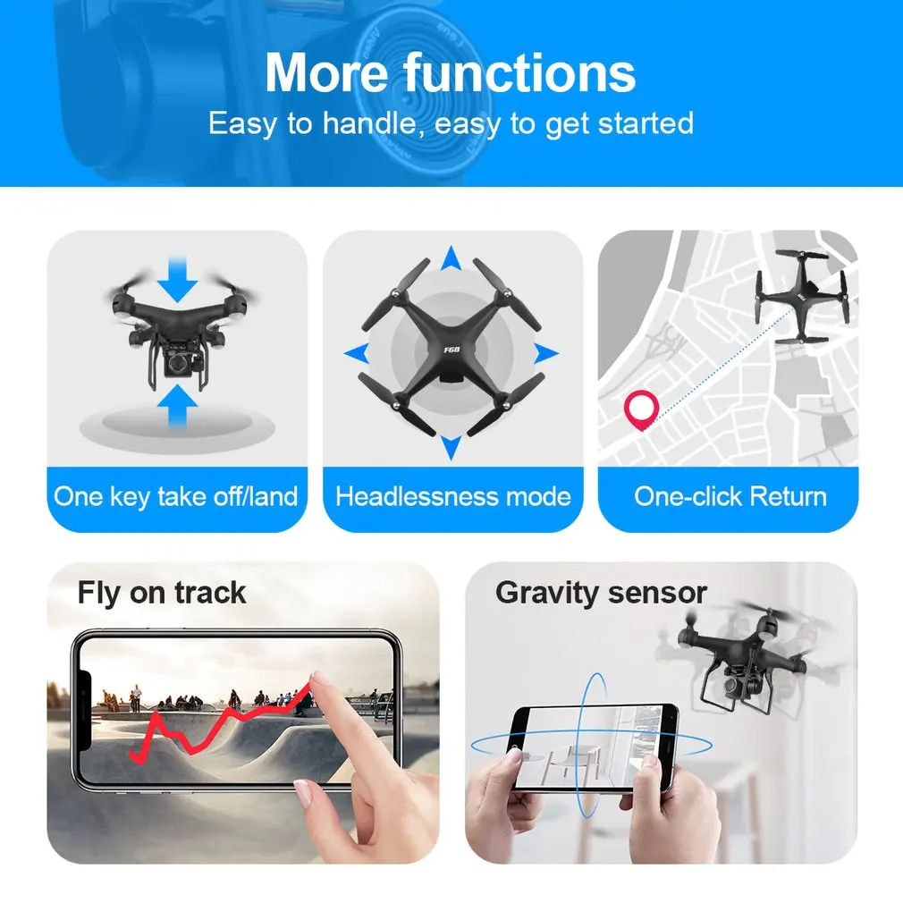 

F68 RC Drone 4k RC Quadcopter dron with HD 1080P Wifi camera Servo ESC Camera Height Hold Gesture Photo 6-axis Gyro helicopter