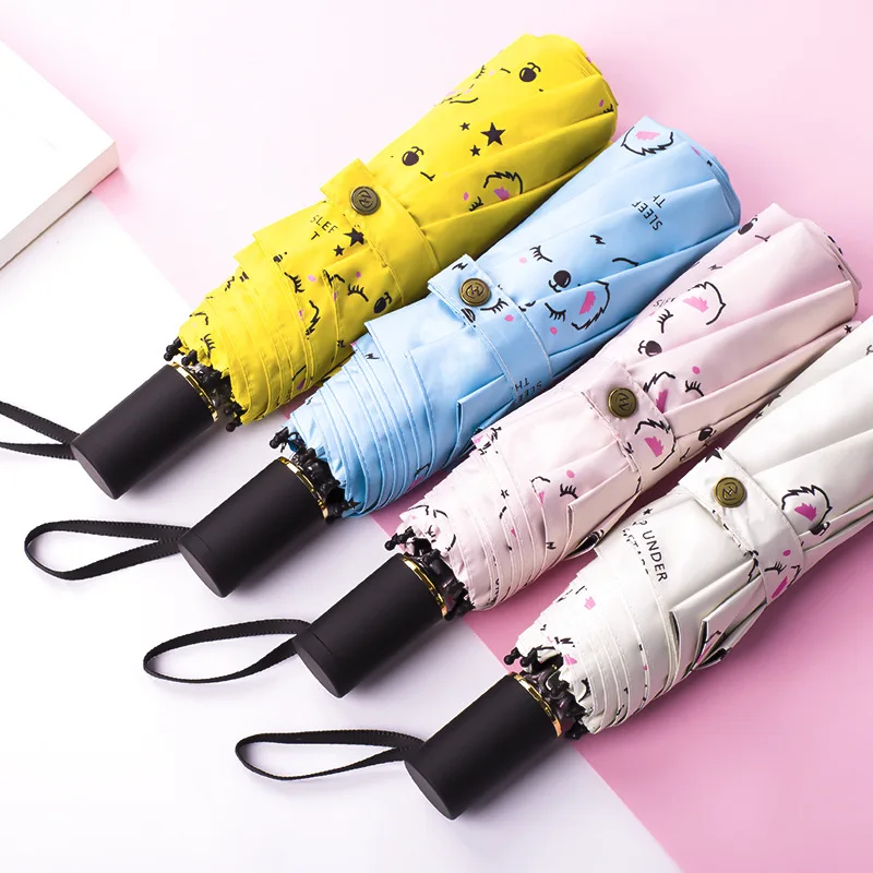 

New Style Three Folding Thickening Vinyl Sun-resistant College Style Parasol Convention Rough Rain Or Shine Dual Purpose Umbrell