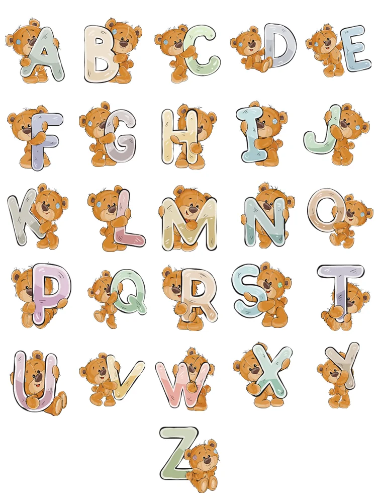 Bear A.B.C.D letters thermo-stickers for children patch Sticker on clothes Flex fusible transfer 2pcs/lot