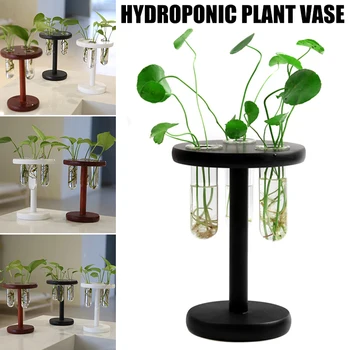 

Glass Terrarium 3 Test Tube Vases with Round Wooden Stand Desktop Planter Flower Pots for Hydroponic Plants Office Home D6