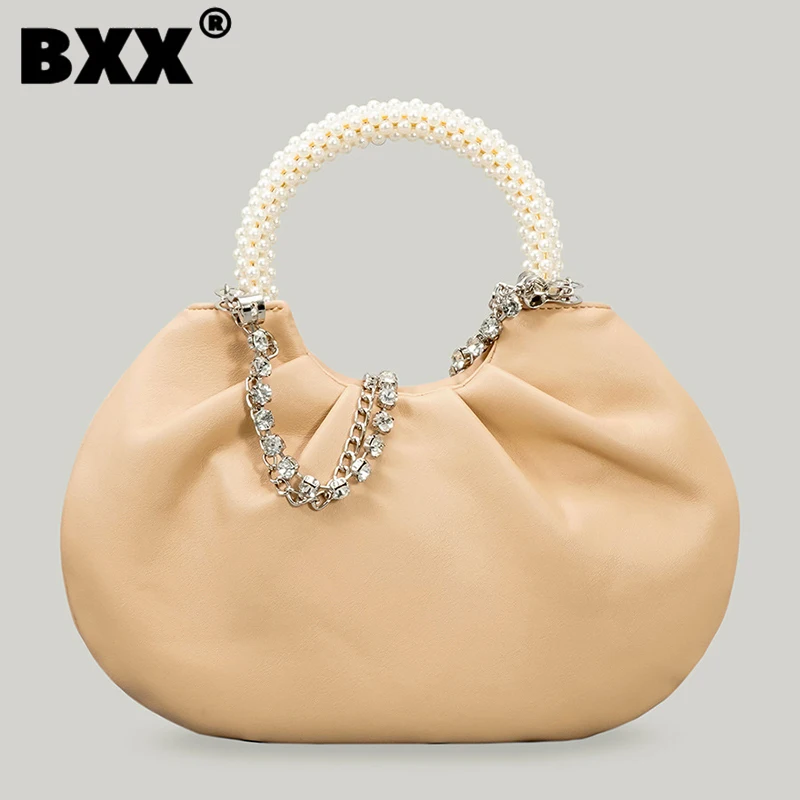 [BXX] Woman New Pearls Handbag Luxury PU Leather Personality All-match For Ladies Elegant Top-handle Fashion Spring 2022 GF1618 |