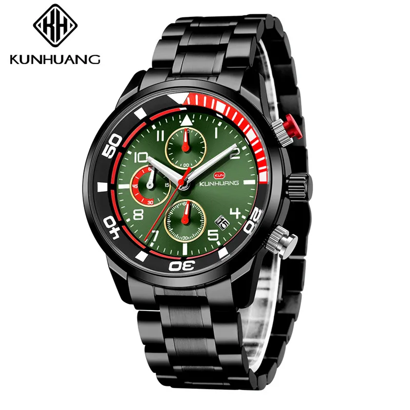 KUNHUNAG Watch Men Fashion Sport Quartz Clock Mens Watches Top Brand Luxury Business Sport Waterproof Watch Erkek Kol Saati