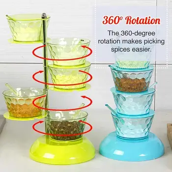 

Kitchen European Crystal Rotatable Seasoning Box Creative Spices Jar Transparent Glass Wall Multi-layer Spoon Vertical Hang