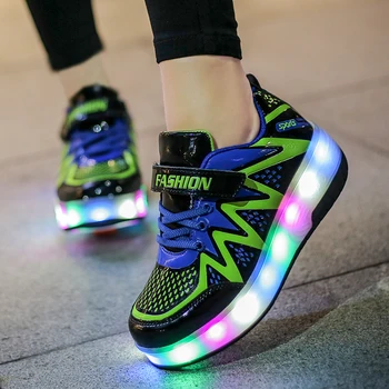 

Boys Girls Children LED Flashing Noctilucent Outdoor Lamp Shoes Two Wheels Kids Roller Skate Kyrie 4 Sneakers as Gift