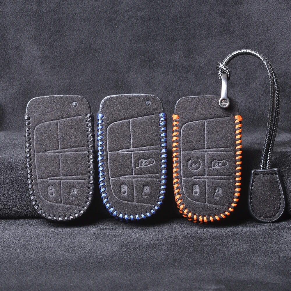 Leather Car Key Cover Case Chain Protector For Jeep Grand Cherokee Chrysler 300C Renegade Fiat Freemont 2018 | Автомобили и