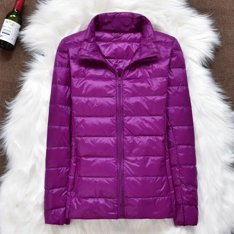 Брендовая одежда, женская теплая зимняя куртка на 90% белом утином пуху/супер светильник, тонкая парка, женский ультра светильник, пуховик, Короткие топы - Цвет: purple