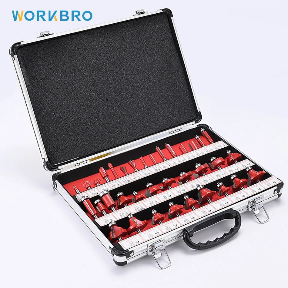 

WORKBRO 35pcs 6mm Shank Router Bit Set Hss Carbide Tip Router Wood Cutter Tool Set Milling Cutters for Woodworking