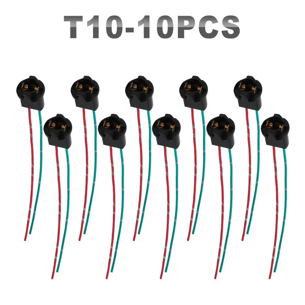 

JGAUT 10 Pieces Auto Wires Connector Led Harness T10 Black Gray Soft Socket Hard Socket S25 Single Double Point With Wire