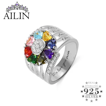

AILIN Custom Engraved Ring With 1-8 Name Birthstone 925 Sterling Silver Personalized Jewelry Wedding Christmas Gifts For Women