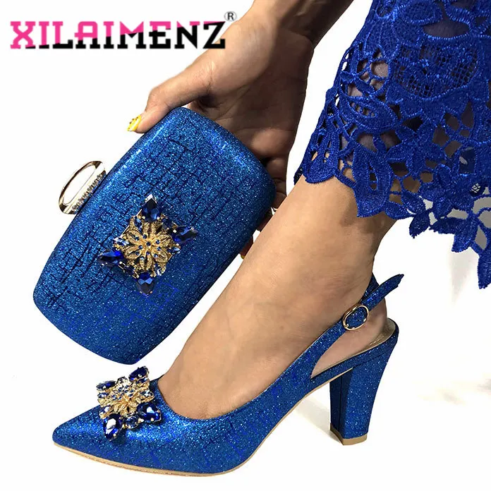 Королевские синие туфли и сумочка в африканском стиле Итальянские женские туфли и сумочка в комплекте вечерние женские туфли и сумочка в нигерийском стиле - Цвет: Royal Blue