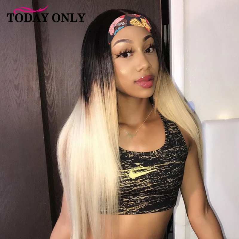 

Ombre Blonde Headband Wig Human Hair Brazilian Straight Human Hair Wigs For Wome 8-30 Inch Glueless Full Machine Made TODAY ONLY