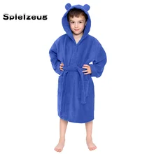 Fashion Kids Toddler Boys Girls Bath Robes Solid Colors Hooded Flannel Bathrobes With Belt Towel Night-Gown Sleepwear Pyjamas#g4