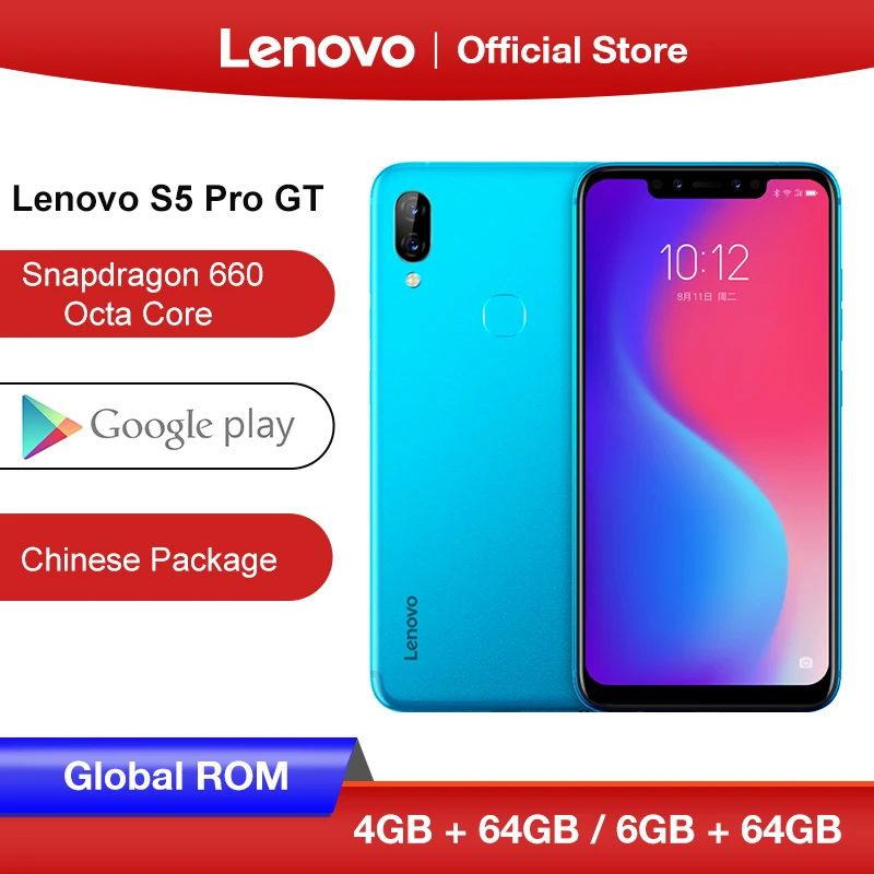 

Global ROM Lenovo S5 Pro GT 4GB 6GB 128GB Snapdragon 660 Octa Core Smartphone 20MP Quad Cameras 6.2 inch Octa Core 4G LTE Phone