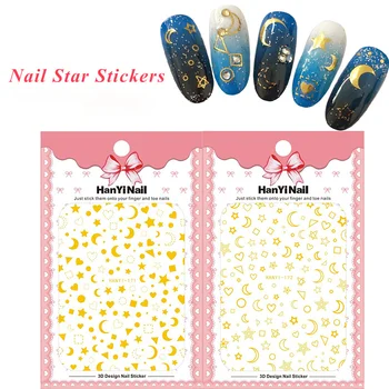 

3PCS/SET Natural Beauty Ultrathin Nail Decal and Sticker Star Moon Pentagram Simple Manicure Nail Art Watermark Tips Hanyi