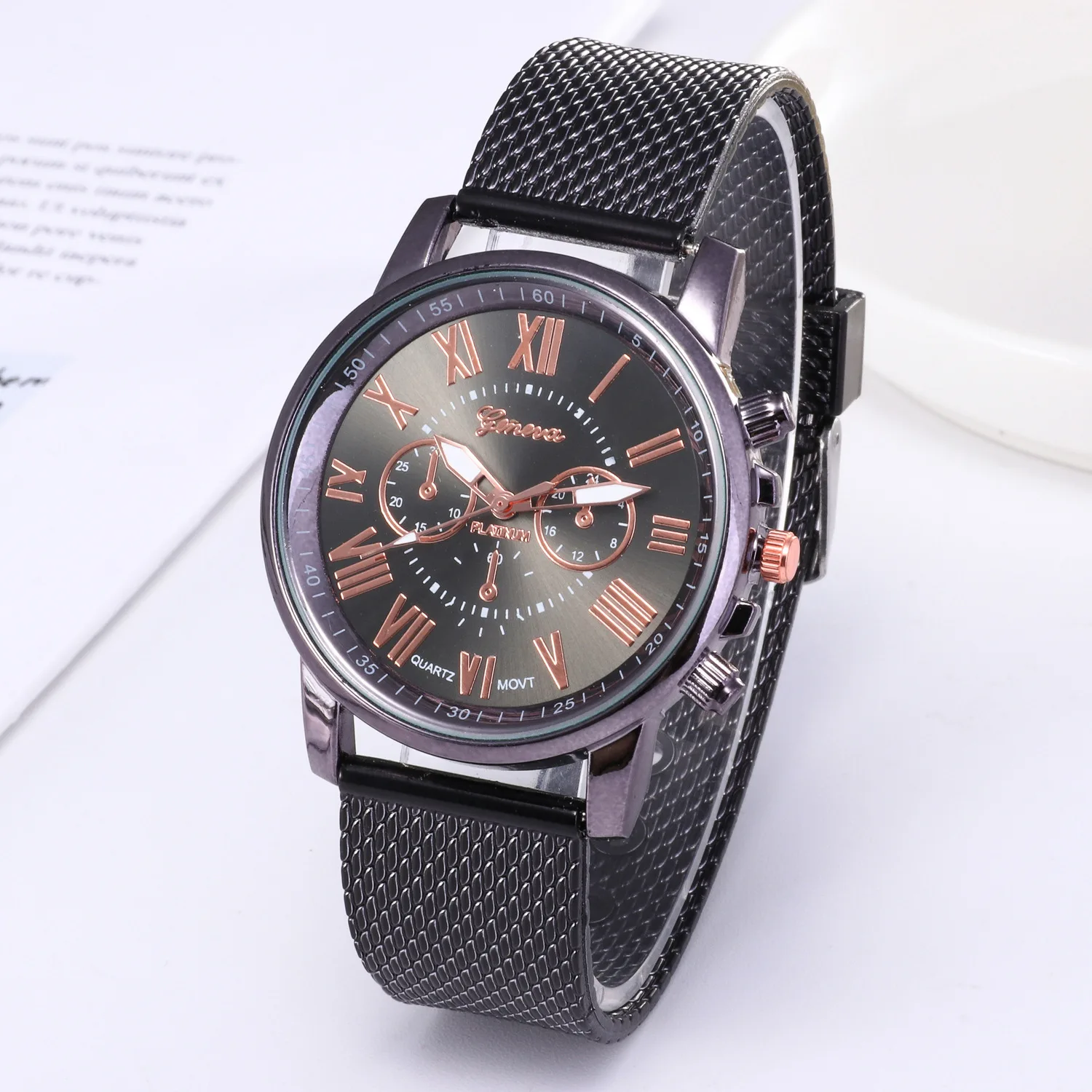 

Watch Plastic Mesh Belt Quartz Watch Hot Selling Geneva Three Eyes Watch Geneva Double Layer Women's Leisure Table
