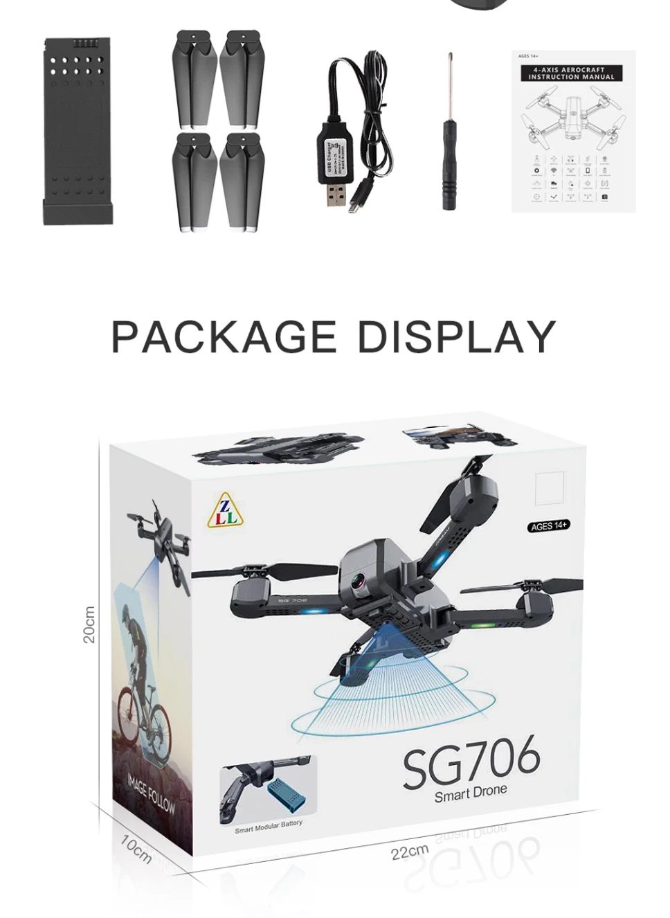 Дрон SG706 WiFi с двойной HD камерой 1080P 4K RC Квадрокоптер с безголовым режимом удержания высоты управление жестами следуем за мной