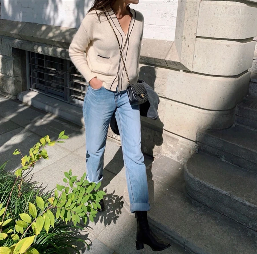 Новые женские свитера больших размеров на осень и зиму, винтажные кардиганы на пуговицах с v-образным вырезом, однобортный Свободный кардиган с пышными рукавами