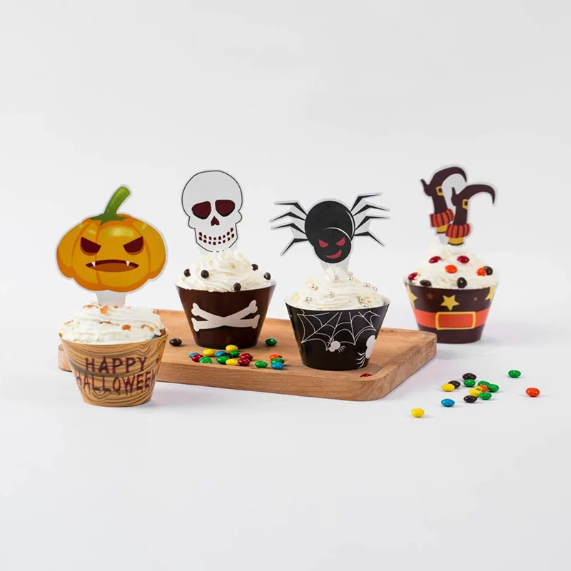 Бумажные стаканчики для кексов на Хэллоуин, инструменты для украшения торта, лайнер для кексов и Топпер для торта, инструменты для выпечки, обертки для пирожных, бумажные стаканчики