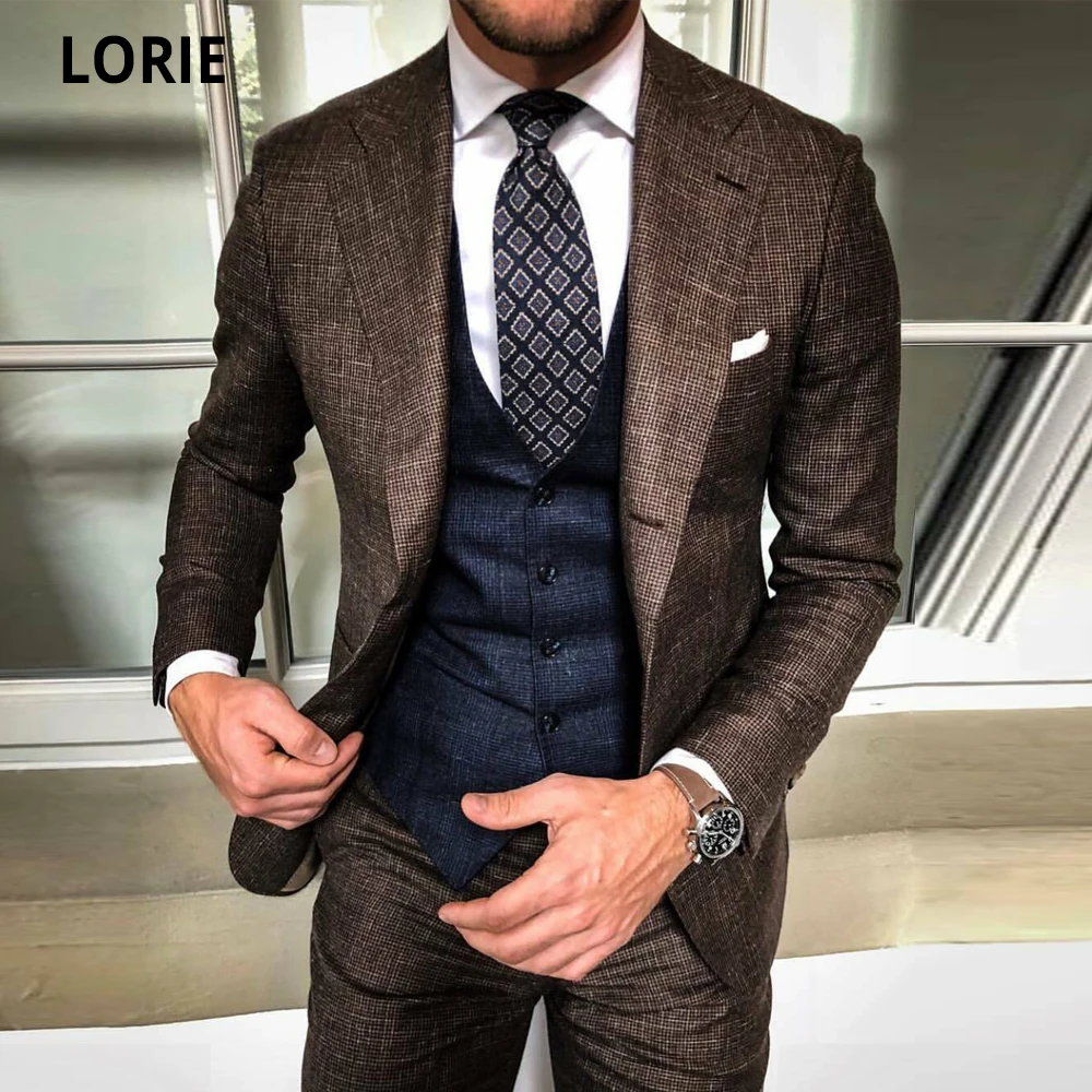 Лори Бизнес костюмы для Для мужчин смокинг 3 предмета Slim Fit Terno человек Женихи