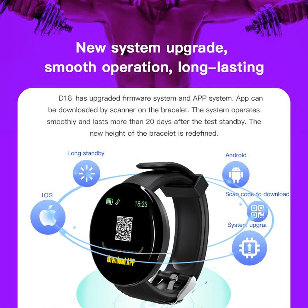 D18 color screen smart bracelet heart rate blood pressure call information waterproof step counter sports Wristband D18 color screen smart bracelet heart rate blood pressure call information waterproof step counter sports Wristband