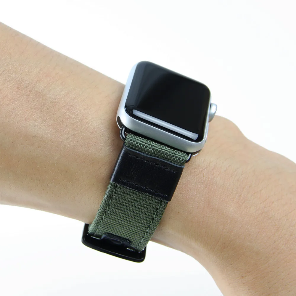 Нейлон+ кожаный ремешок для apple watch 3/2/1 42 мм/38 мм Наручные Классические прочная ткань металлической пряжкой браслет ремешок для часов