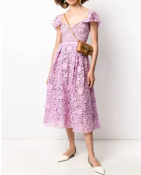 

2020 New arrive purple Floral Lace Midi Dress