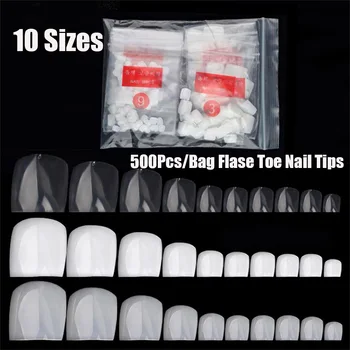 

500Pcs False Fake Artificial Toe Nails Tips French Foot Tips Acrylic Professional Nail Art Decor Full Cover Toenails Manicure
