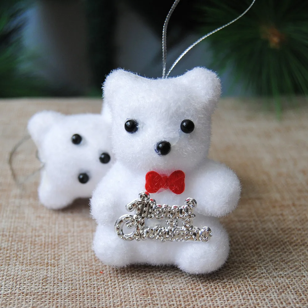 2Pcs bag Cute White Foam Christmas Bear Deer Hanging Pendant Christmas Tree Pendant Decoration Kids Gift 2