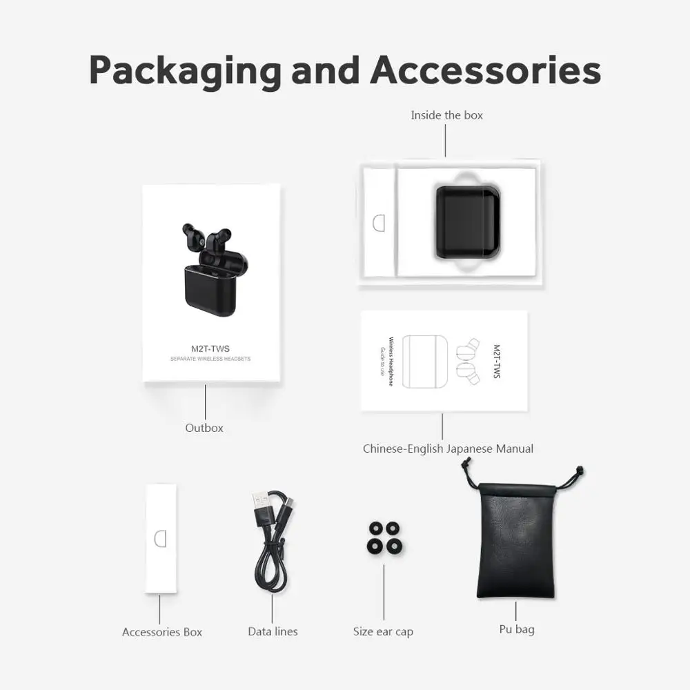 M2T TWS Mini Wireless Bluetooth Earphone 5.0 Sports Stereo Earbud Headset with Mic for Samsung iPhone Huawei Accessories