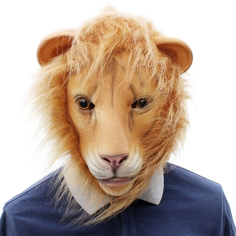 Lion Latex Masks Animal Cosplay Mask Halloween Masquerade Party Decoration Adults Lion Latex Mask Christmas Gift Kids Lion Mask