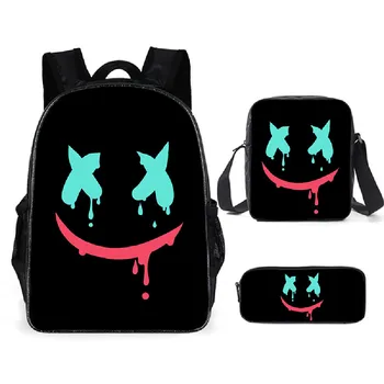 

3PCS Backpack Men DJ Marshmello Pen Pencil Laptop Bags Schoolbags Waterproof School Backpack for Boy Student Schoolbag