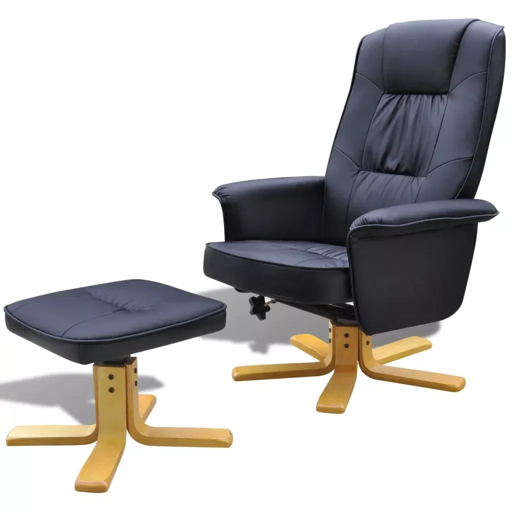 

VidaXL White Black Synthetic Leather Armchair With Adjustable Footrest Sturdy Wooden Structure And Foam Coating Office Chairs V3