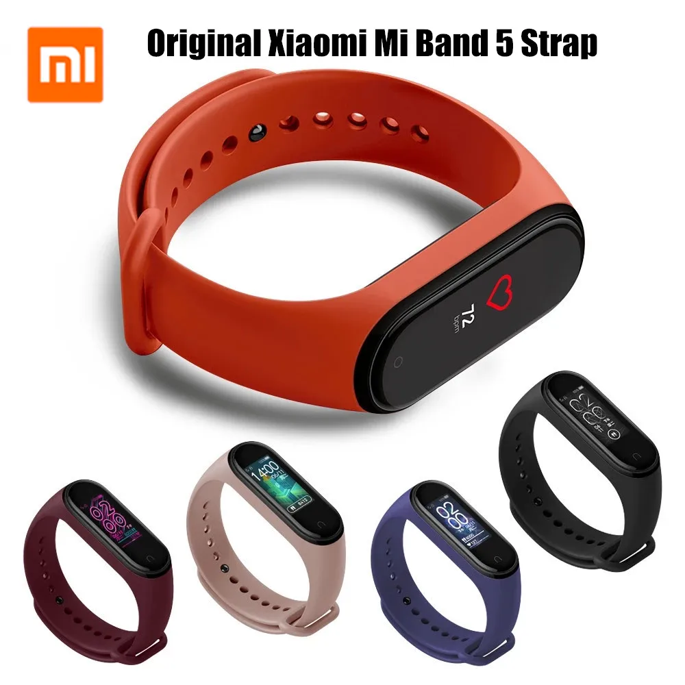 Оригинальный сменный силиконовый браслет Xiaomi Band 5 4 Mi розовый на запястье